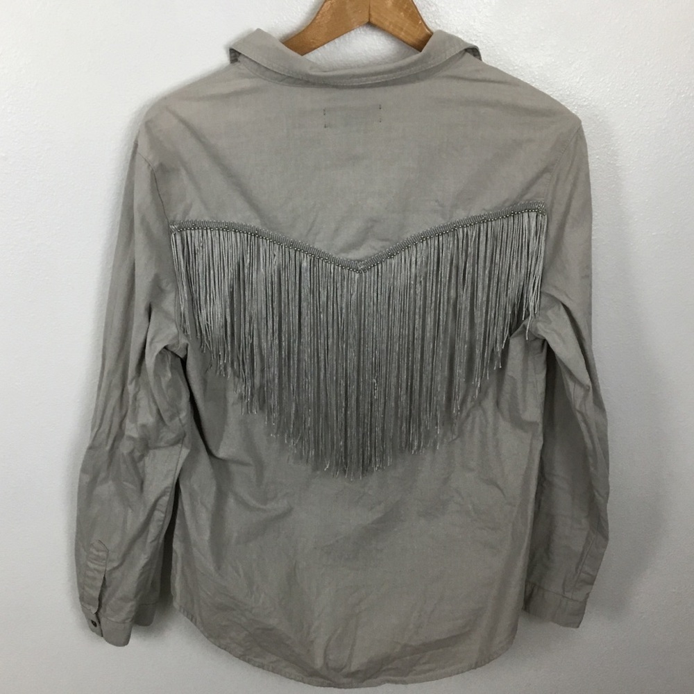 Shyanne Western Button Up Fringe Ranch Shirt Roll Sleeve size L